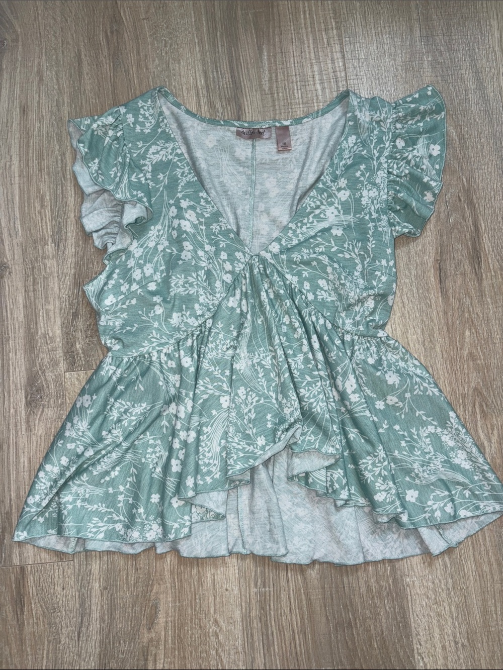 Women's Floral V-Neck Ruffle Sleeve Top - Sage Green